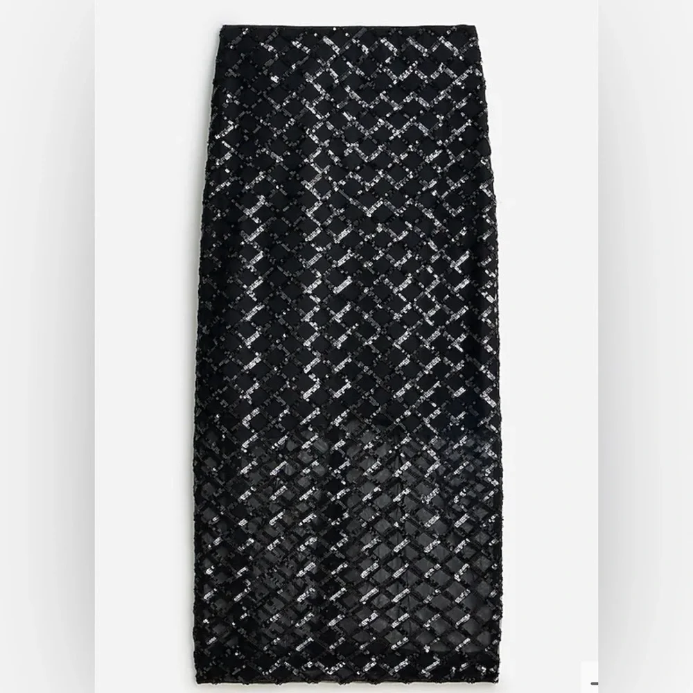 ▪️J Crew Lattice Sequin Pencil Skirt in Black, 12 NWT✨